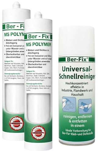 Ber-Fix MS Polymer Weiß Sanitär 2er Pack + Universalreiniger | MS Polymerkleber Weiß Sanitär Fuge + Universalreiniger mit 2er Pack: zur Vorreinigung und