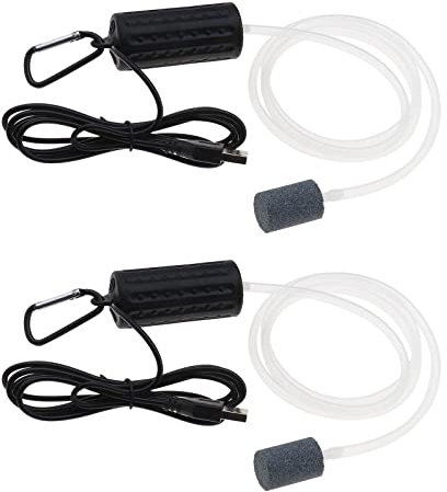 ECSiNG 2 Sets Aquarium Luftpumpe Super Silent Mini USB Fisch Tank Sauerstoff-Luftpumpe Luftsprudler Pumpe Energiesparend Sauerstoffsprudler mit Luftstein und Single Outlet Silikonschlauch 1W