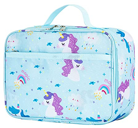 Pretty Jolly Mini Kids Lunch Box, Insulated Reusable Lunch Bag for Girls & Boys, Thermal Meal Container Tote with Waterproof Liner, Hot or Cold Snacks Lunchbox for School,Work,Picnic (Unicorn Blue)