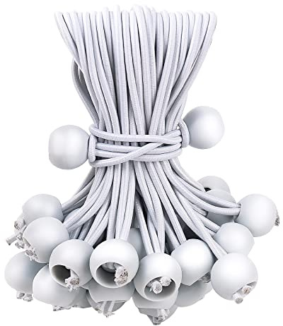 50PCS White Ball Bungee Cords, 6 Inch Heavy Duty Outdoor Bungee Cord with Balls, Tarp Tie Down Bungee Balls for Shelter, Camping, Cargo,Tent Poles UV Resistant（Ball Size 1 inch）