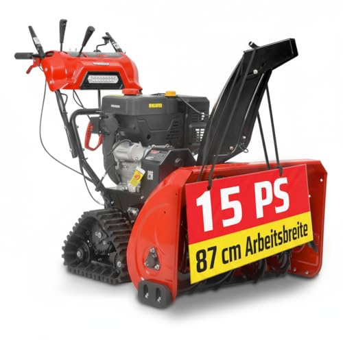 HECHT Schneefräse Benzin – 87 cm Arbeitsbreite – 2-stufig – 51 cm Arbeitshöhe – 15 m Auswurfweite – mit E-Start, Raupenantrieb, 6-Vorwärts- & 2-Rückwärtsgänge, LED-Scheinwerfer, Griffheizung