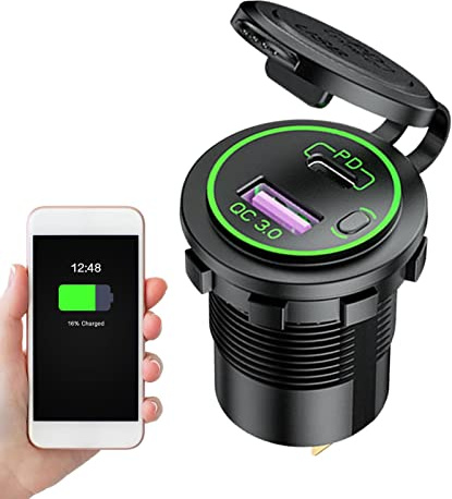 Limitoll Cargador USB para coche, 12 V/24 V, múltiples puertos PD USB QC3.0, carga rápida, enchufe de cargador de coche compatible con teléfonos móviles, tabletas, cámaras