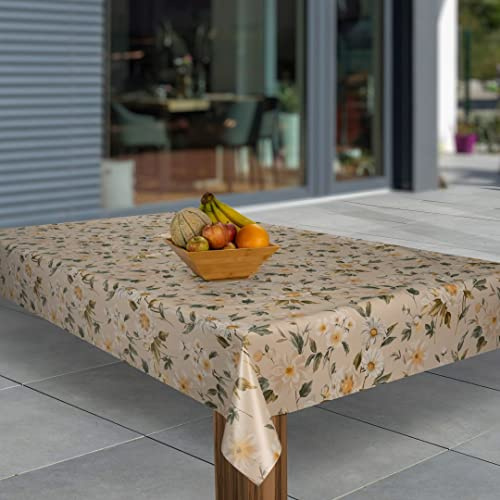 laro Wachstuch-Tischdecke Abwaschbar Wachstischdecke PVC Plastik-Tischdecken Eckig Meterware Abwischbar, Muster:Gänseblümchen Beige, Größe:100x180