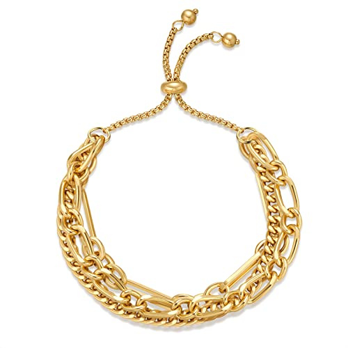 ENSKEFEN Dainty Chain Bracelets for Women Adjustable Slider Bangle Bracelet Paperclip Link Bracelets Minimalist Stacking Bracelet
