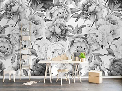 Papier Peint Panoramique Fleurs Simples En Noir Et Blanc Papier Peint 3D Intissé Decoration Murale Chambre Salon