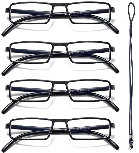 Hubeye 4 Paia Occhiali da Lettura TR90 per Uomo e Donna Montatura Rettangolare Ultraleggero Occhiali Anti Luce Blu 2.00
