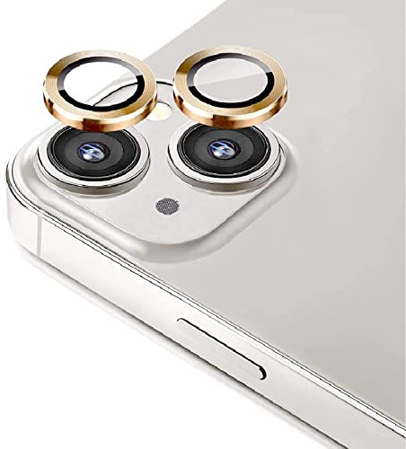 EKAM Camera Lens Protector for iPhone 13 Mini 5.4-Inch and iPhone 13 6.1-Inch 9H Tempered Glass Aluminum Alloy Metal Individual Ring Cover HD Clear Bubble Free Protection (Gold)