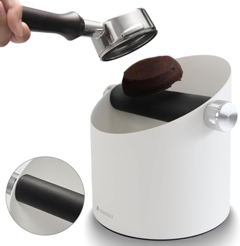 VIENESSO Abklopfbehälter Siebträger Weiß - Knock Box Edelstahl, Abklopfer | Rutschfest, leise, spülmaschinenfest- Abschlagbehälter für Kaffeesatz, für alle Siebträgermaschinen, Barista Zubehör Espresso