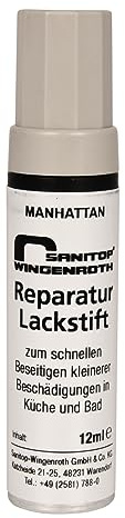 Sanitop-Wingenroth Lack-Reparaturstift, Manhattan, TÜV zertifiziert, 12 ml, Für kleine Beschädigungen, Küche, Badezimmer, Keramik, Emaille, Acryl, Metall, 661188