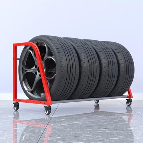 WDJBPSH Reifenregal Reifenständer Felgenbaum Reifenbaum Schwerlast Multi-Reifen-Lagersystem, Rollen Reifenregal für Garage/Autowerkstatt/Reparaturwerkstätten, Einstellbar Hubwagen mit Montagebeschlag