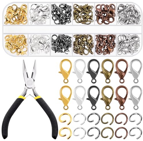 Swpeet 241 anillos abiertos de 6 colores y hebillas de langosta, con kits combinados de pinzas de anillo, perfectos kits de descubrimiento de joyas para la fabricación de marcadores por bricolaje
