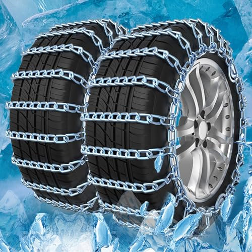 JXYQZD Schneeketten für PKW-Pickup-LKWs, SUV, Schneeketten Universal Traktionskette mit Handschuhen, rutschfeste, Verdickende Reifenketten, Breite 145 Bis 285 mm – 2er-Set (Size : 215)