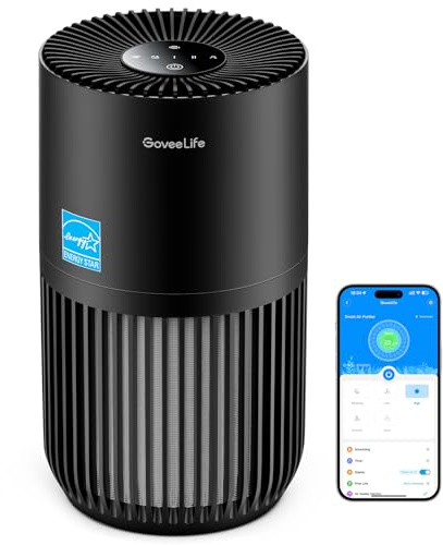 GoveeLife Mini Air Purifier for Bedroom, Smart Filter Air Purifier with App Alexa Control for Pet Hair, Odors, Pollen, Smoke, Portable Air Cleaner with 3 Speeds, 2 Modes, Timer, Aroma for Home