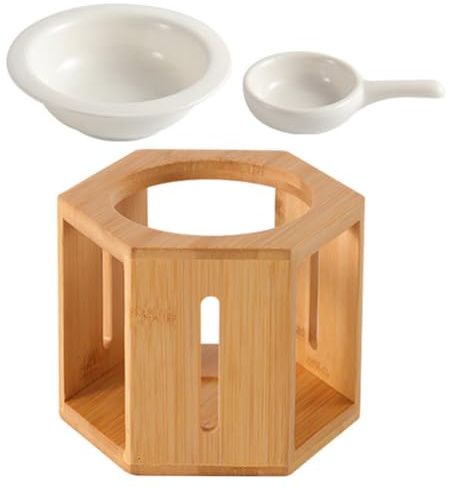 Zerodeko Calentador De Cera Candelita De Cerámica con Soporte De Bambú Quemador De Candelita Perfumado Difusor De Aceite Esencial Calentador De Cera con Fragancia para Yoga SPA Decoración