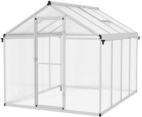 Outsunny 8x6ft Aluminium Greenhouse with/Door Window Galvanised Base PC Panel