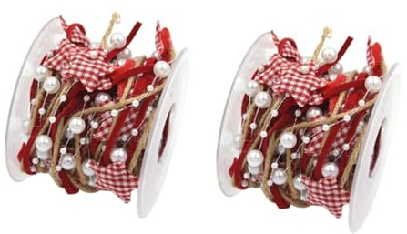Operitacx 2 Rolls Xmas Decorative Ribbons Beaded Pentagram String Festive Christmas Tree Decor for DIY Decorations