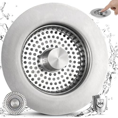 iFealClear Upgraded Stainless Steel 3-in-1 Kitchen Drain Stopper & Strainer Set, Replacement for Food Waste Catcher, Odour-Proof & Leak-Proof, Fits Sink Holes' Diameter 72-86 mm, Depth > 28 mm