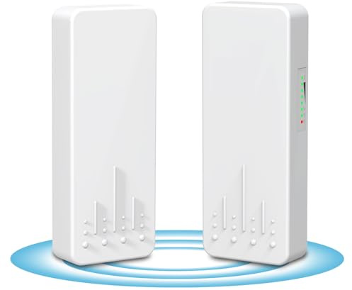 NICGIGA Utomhus Trådlös Brygga, 5,8 G 4 km Punkt-till-punkt-wifi-överföring, Trådlös Ethernet-router, med 2 Gigabit RJ45 LAN-portar, 2 CPE, Fabrikskoppling utan Justering, Plug and Play.