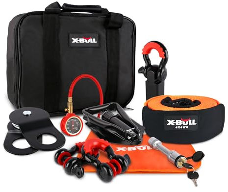 X-BULL - 10in1 Off Road Set - Fahrzeugseilwinden-Zubehör - für Offroad Abschleppen, Outdoor Trip, Pkw, LKW, Quad - Set mit Schäkel, Winch Dampfer, Abschleppband und mehr - in praktischer Tasche