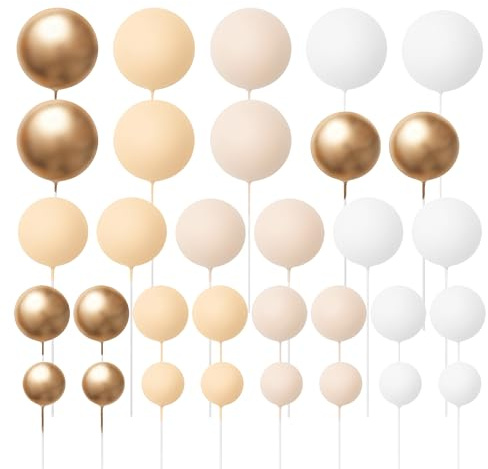 The Baked Studio - 32 Pieces Cake Decorating Balls With 4 Sizes In Pack - White, Gold, Lemon & Ivory Beige (Mixed Colour Bundle 6)
