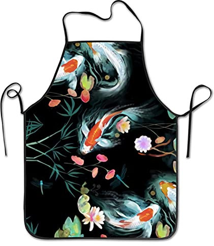 Personalisiert Küchenschürze Japanischer Koi-Wassergarten Kochen Schürze Verstellbare Schürze Wasserdicht Malschürze Für Damen Küche