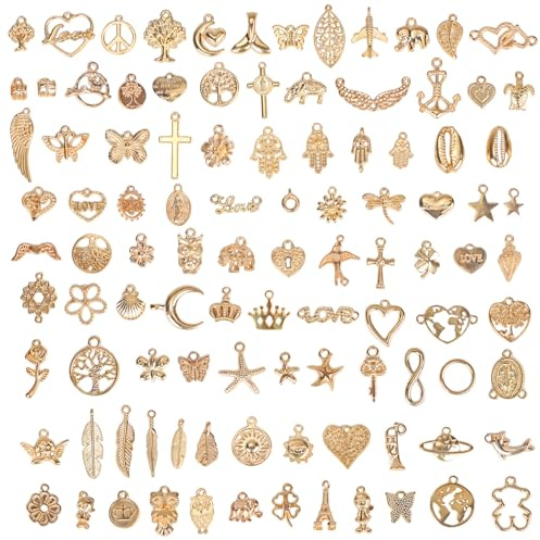 Tikplus 150 Stück Charms Anhänger, zum Schmuck Basteln, Gemischte Anhänger Kette und Vintage Aesthetic, Armbänd Ohrringe Halskette