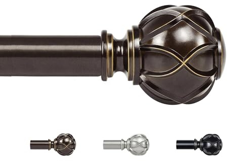 KAMANINA Bastone per tende da 22 mm di diametro da 80 a 148 cm, in bronzo, per tende con occhielli, asta estensibile con staffe, asta per tende per finestre con finiture a rete