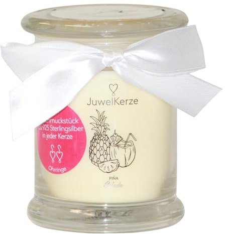 sopomarkt24 Duftkerze im Glas Duftkerzen-Set mit Ohrringen Schmuck Dekokerze Geschenk für Frauen Freundin Valentinstag Geburtstag Weihnachten 925 Sterlingsilber Duft Pina Colada