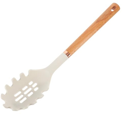 LABRIMP Cuchara Coladora Para Pasta Mango De Madera, Silicona Resistente Al Calor, Tenedor Para Servir Espaguetis, Utensilio Cocina Antiadherente, Adecuado Para Servir Fideos y Pasta