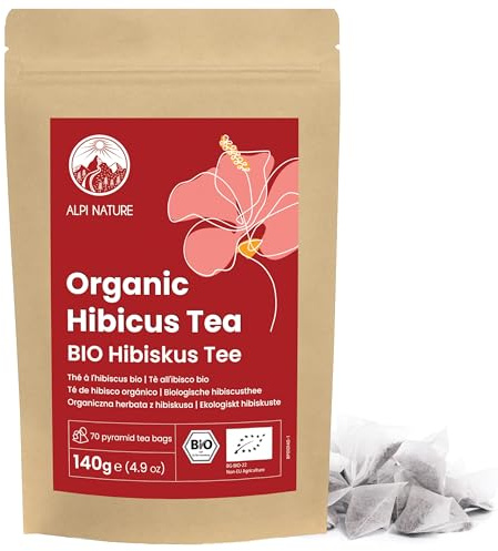 Alpi Nature Thé d'Hibiscus BIO, 70 Sachets Pyramides de 2g, Fleur Hibiscus Séchée Biologique 140g