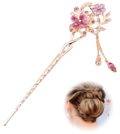 Vintage Haar Stick Opal Blume Haar Stäbchen Haar Dekor chinesische Haarnadeln alten Haarspange alten Haarspange-Rot (C(Lila))