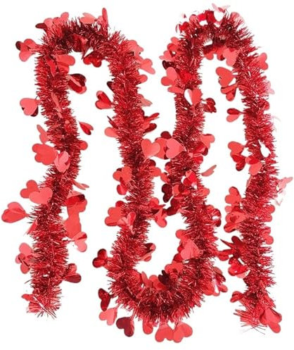 AOEGBY Lametta-Girlande 3 Stück 2 Meter Lametta-Girlande for Valentinstag, Dekoration, rotes Herz, Lametta-Girlande, glänzend, for Aufhängen, metallische Lametta-Ornamente