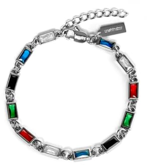 UNSHINEBAR Bracciale da tennis da uomo con gemme colorate in argento o oro – Streetwear Iced Out Zirconi multicolor in acciaio inox e oro 18 carati – Braccialetto impermeabile, Eine Grösse, Acciaio