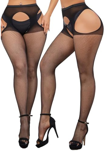 NHQZ 2 Piece Bas pour porte-jarretelles Femme,Collant Porte Jarretelle,Collant Ouvert Sexy,Sexy Hot Porte Jartelle Ensemble Bas et Jarretières,Noir, taille unique