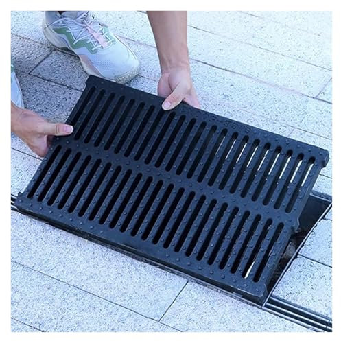 Lot de 6 grilles de drainage en polymère pour allée, patio, piscine, terrasse, extérieur, protection de puits d'eau de pluie de qualité commerciale, noir, 24,9 cm