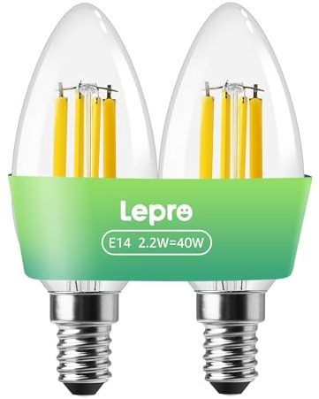 Lepro Ampoules LED E14 - Classe Énergétique A - Blanc Chaud 2700K 470LM - 2.2W Équivalent 40W - Forme Bougie C35 - Angle de Faisceau 300° - AC 220-240V - Non Dimmable - Lot de 2