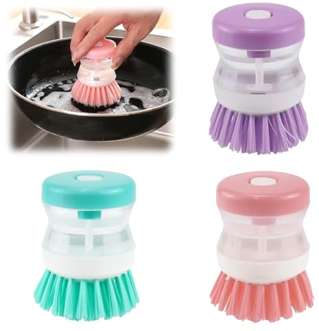 LINGJIA 3 Pezzi Spazzola Lavapiatti, Spazzole per Lavastoviglie, Spazzole di Classe con Dispenser per Detersivo, Spazzole per Cucina, Spazzole per la Pulizia, Spazzole il Bagno, Spazzole per Funghi