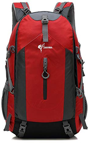 TurnWay Amanda 50L Water-Resistant Travel Backpack/Casual/Hiking/Camping Daypack with Rain Cover, Headphone Hole (Red)