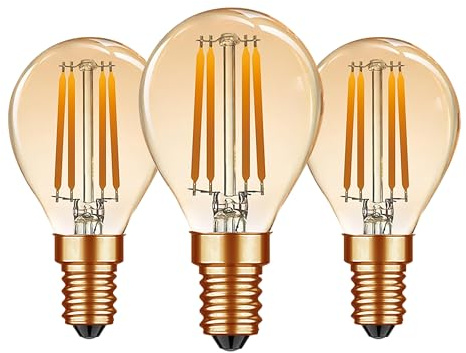 G45 Amber LED Light Bulbs 4W 120V E14 Dimmable Globe Decorative Light Bulbs 40 watt Equivalent Vintage Edison LED Bulbs 2200K Warm Light Bulbs, 3 Pack