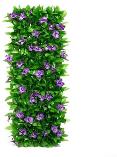 Panneaux de treillis de jardin extensibles de 91 x 22 cm avec lierre artificiel et fleur violette, panneau décoratif en faux lierre
