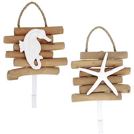 Mipcase 2pezzi Ganci Appendiabiti Rustici in Legno, Gancio Decorativo da Parete per Chiavi e Cappelli, Stile Retrò, Oggetti Mare Decorativi per Ingresso e Camera