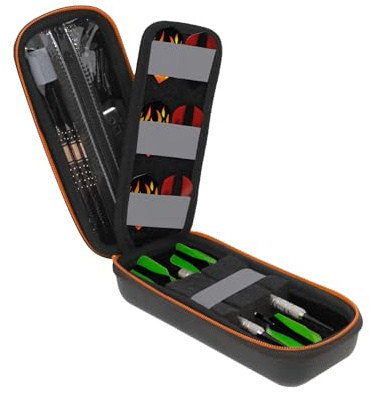 USA Gear Funda para Dardos - Estuche 3 Dardos de Punta Blanda con Compartimento Puntas de Plástico, 12 Ranuras Plumas, Varillas y Otros Accesorios - Diseño de Espuma con Cierre Seguridad (Negro)