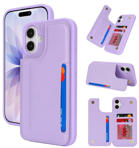 iCoverCase Compatible with iPhone 17 Wallet Phone Case with Card Holder for Women Men, [RFID Blocking] Card Slots PU Leather Protective Wallet Case 6.3 Inch (Light Purple)