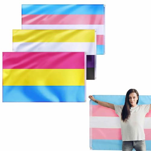HUAEDNWKYI Bandera Transgénero de Orgullo - Paquete de 3 Banderas 90x150 cm (3x5 pies), Material Duradero y Colores Vibrantes, Decoración de Eventos, Fiestas y Actividades al Aire Libre
