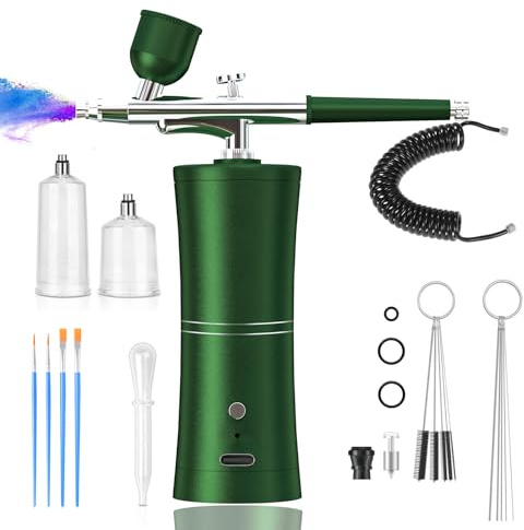 Set aerografo, aerografo, ricaricabile, senza zoccolo, ad alta pressione, con ugello e spazzola per la pulizia, set con compressore 900 mAh per nail art, trucco, capelli e decorazioni per torte