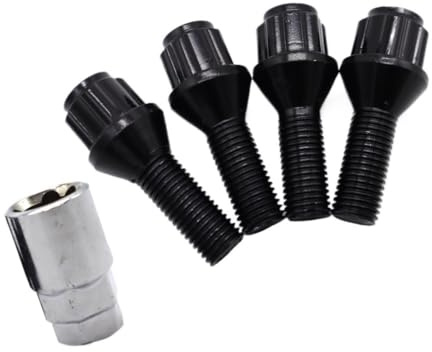 Radbolzen für BMW 6er (E24, E63, E64) – Leichtmetallfelgen-Sicherungsbolzen, Muttern, Radmuttern, Schlüssel, schwarz, M12x1,5x26 mm