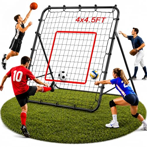 Volleyball-Rebounder-Netz mit 6 verstellbaren Winkeln – Stahlrahmen, Volleyball-Übungsnetz für Baseball, Softball, Lacrosse – Fußball-Rebounder-Set für Hinterhof-Schlagen, Servieren, Passen
