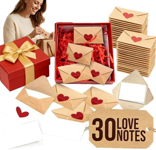 30 cajas de notas de amor, mini tarjetas y sobres en blanco, tarjetas de notas con sobres, tarjeta de mensaje romántica para parejas, cartas de amor para hombres y mujeres