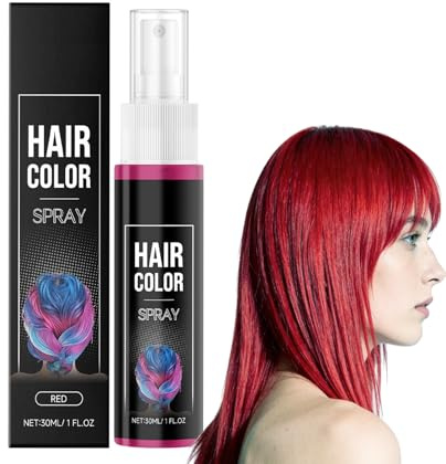 Rot Temporärer Haarspray | Abwaschbare Sofort Haar Kreide 30ml | Gleichmäßige Abdeckung Schnelle Färbung für Partys | Einen Tag Haltbar | Nicht Schädlich Festival Halloween