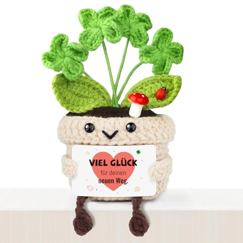 Szhhrxi Alles Glück der Welt, Gestrickte Vierblättriges Glücksbringer Prüfung, Mutmacher Geschenk, Schutzengel Geschenk, Viel Glück Prüfung, Neuer Weg Neues GlückNeuer Weg Neues Glück